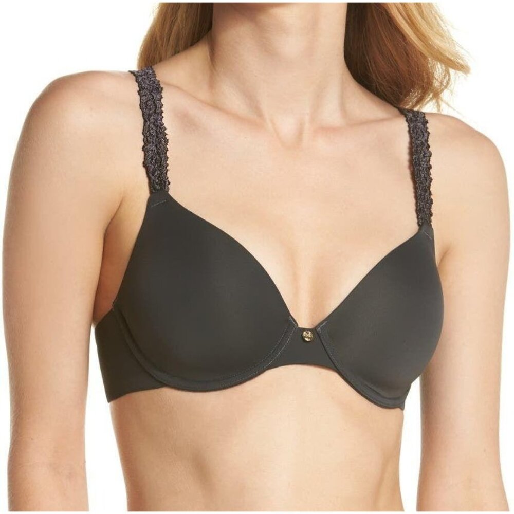 🆕NATORI Rose Dream Custom Coverage UW T-Shirt Bra 34DD Coal Black #731080